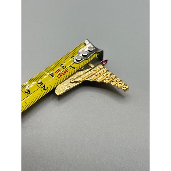 Vintage Menorah Pin Brooch Gold over Sterling Silver with Ruby Flame Modernist - Picture 11 of 11